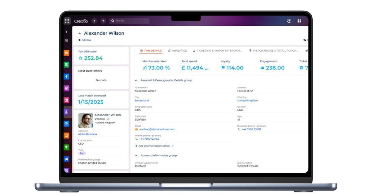 Creatio Membership Management Display CRM view